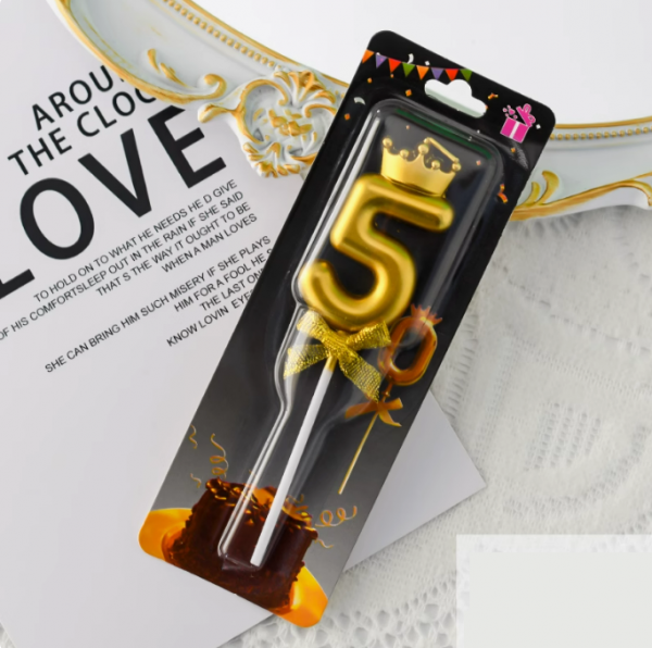 Свеча золотая цифра 5 61587