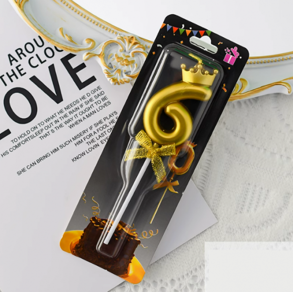 Свеча золотая цифра 6 61588