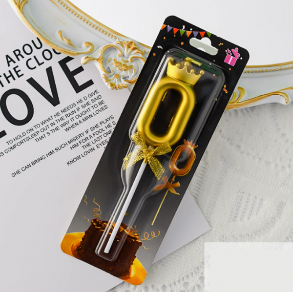 Свеча золотая цифра 0 61582