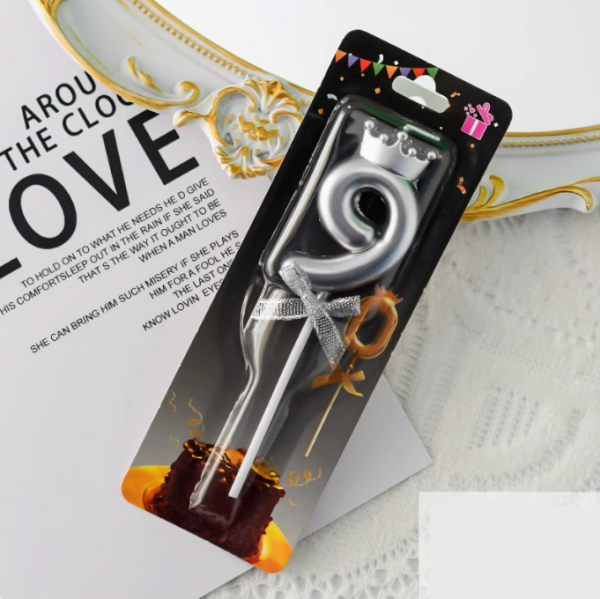 Свеча серебряная цифра 9 61790